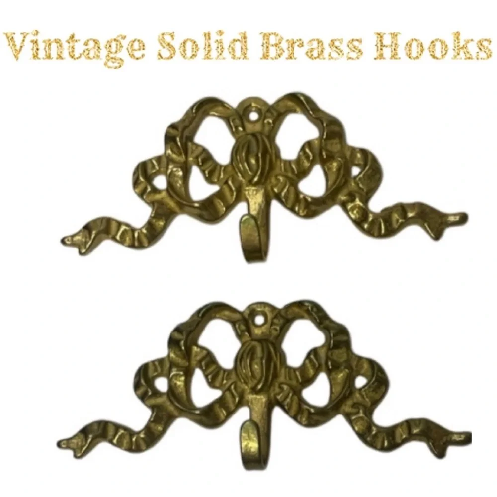 Vintage Brass Hooks Ornate Gold Bow Brass Hardware Grand Millennial Regencycore
